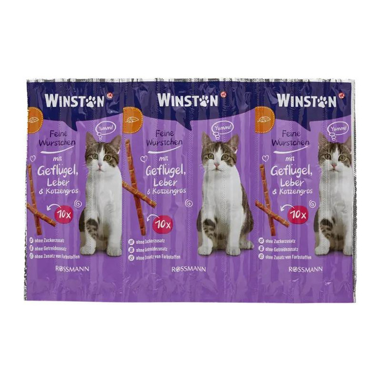 تشویقی مدادی گربه وینستون Winston با طعم مرغ و جگر و علف گربه ورق 10 عددی